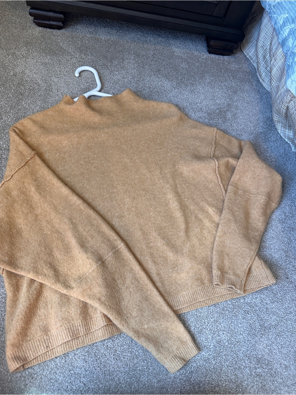 Free People Camel Tan Oversized Sweater Exposed Seam Relaxed Fit Boho S